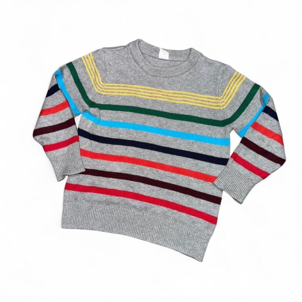 BABY GAP BOYS 4 YEARS‎ GRAY W/COLORFUL STRIPES CREWNECK SWEATER